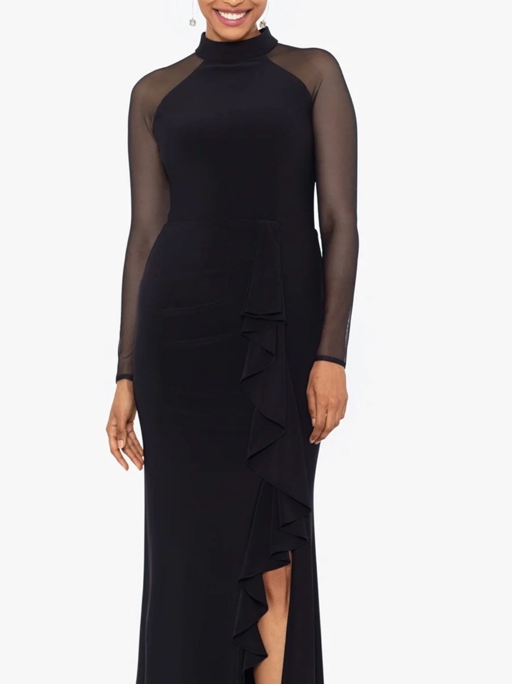"NATALIE" SCUBA CREPE MESH SLEEVE DRESS